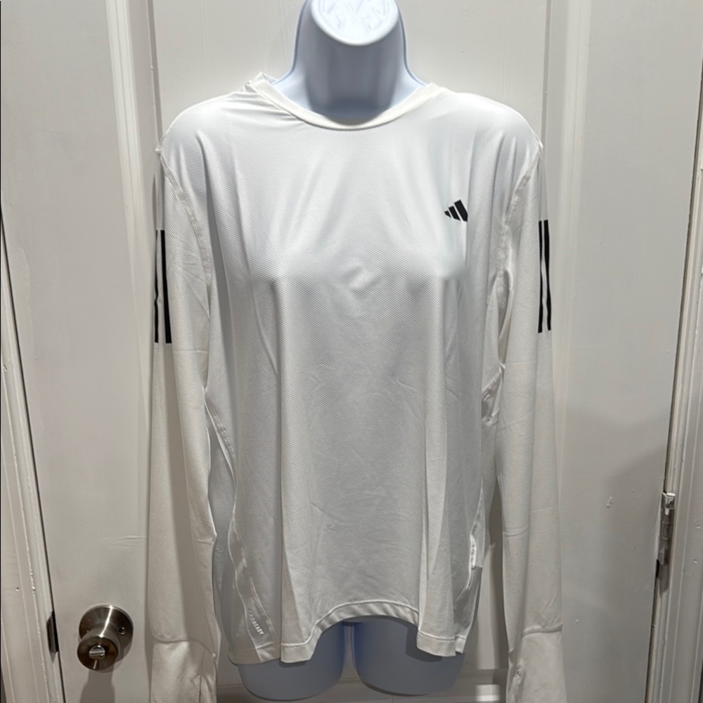 Adidas White Long Sleeve Tee with Iconic Stripes